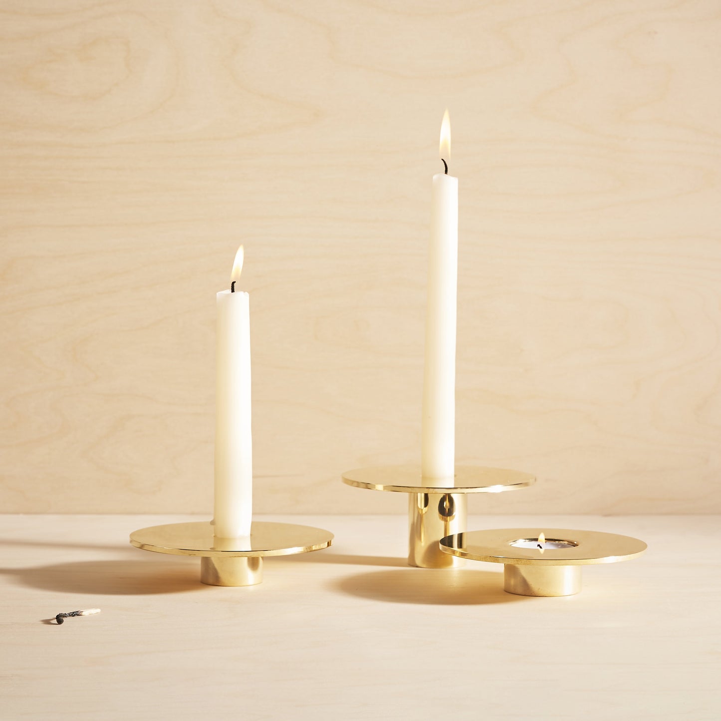 Eclipse brass candle holder, Polished finish